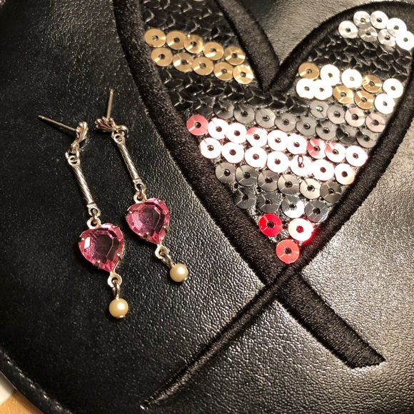 Pink ice silver heart earrings - Picture 3 of 3